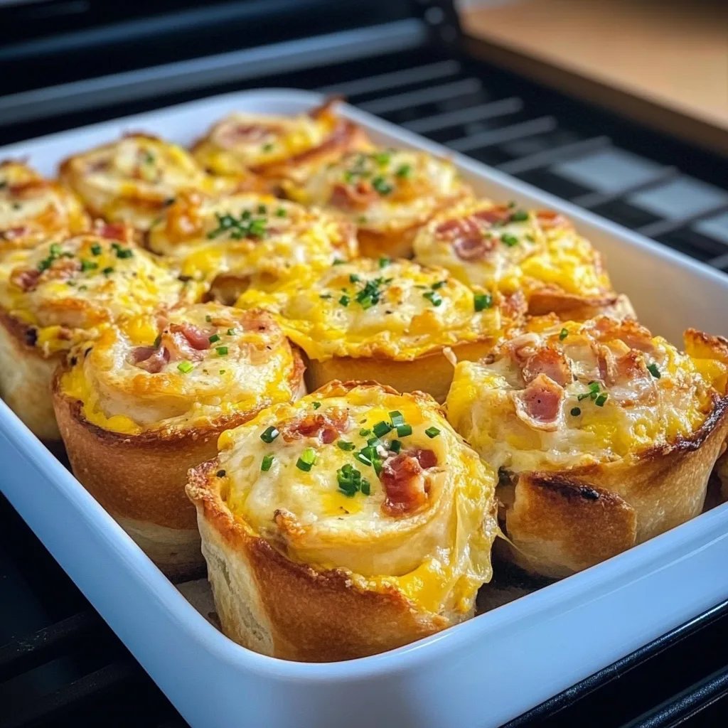 Frühstücksrollen mit Rührei, Käse und Speck