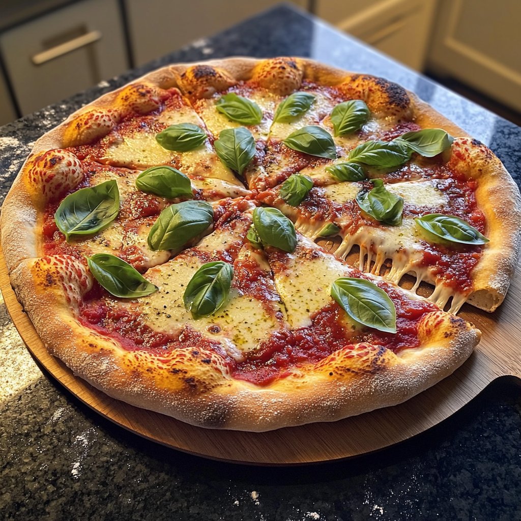Margherita Pizza mit frischem Basilikum