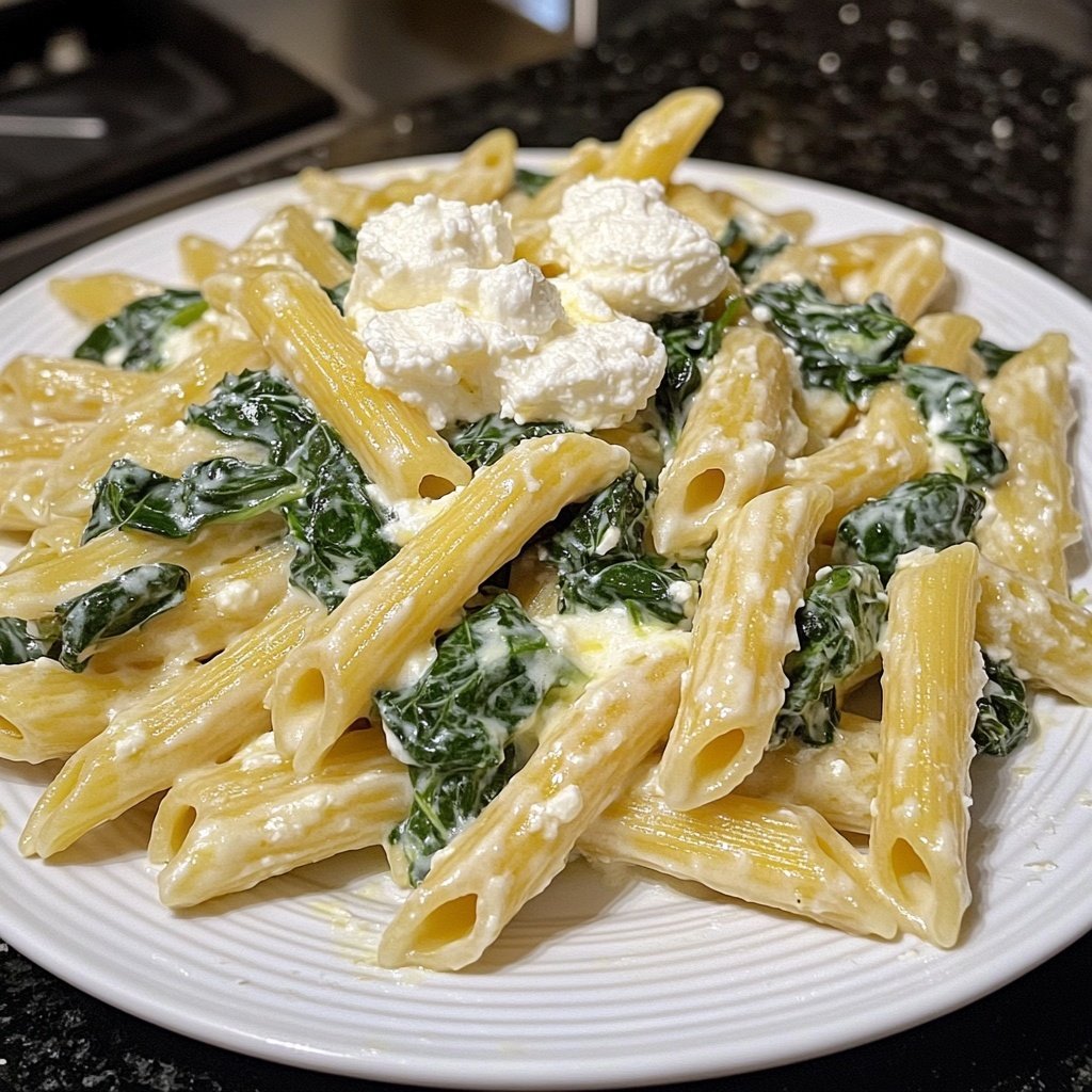 Penne mit Spinat und Ricotta