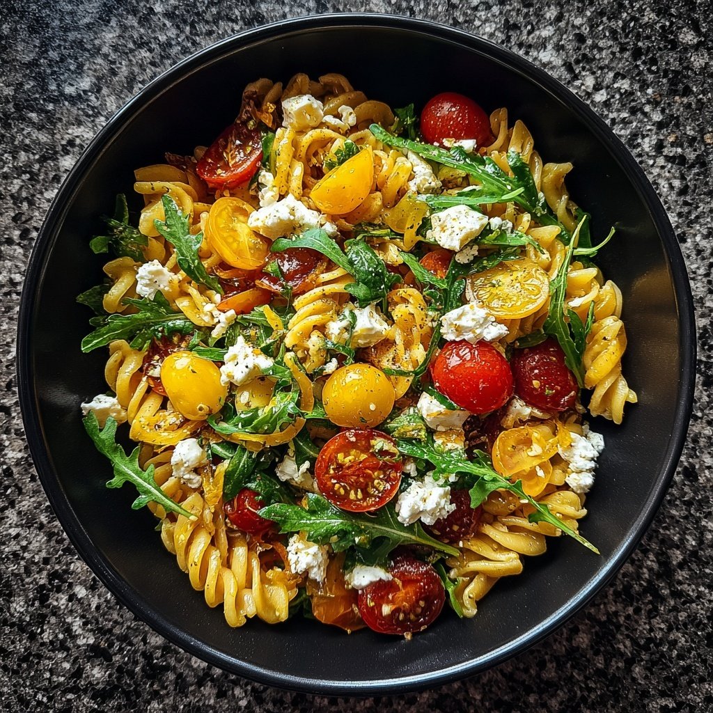 Mediterraner Nudelsalat mit Rucola