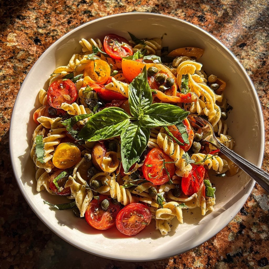 Mediterraner Nudelsalat Mit Kapern